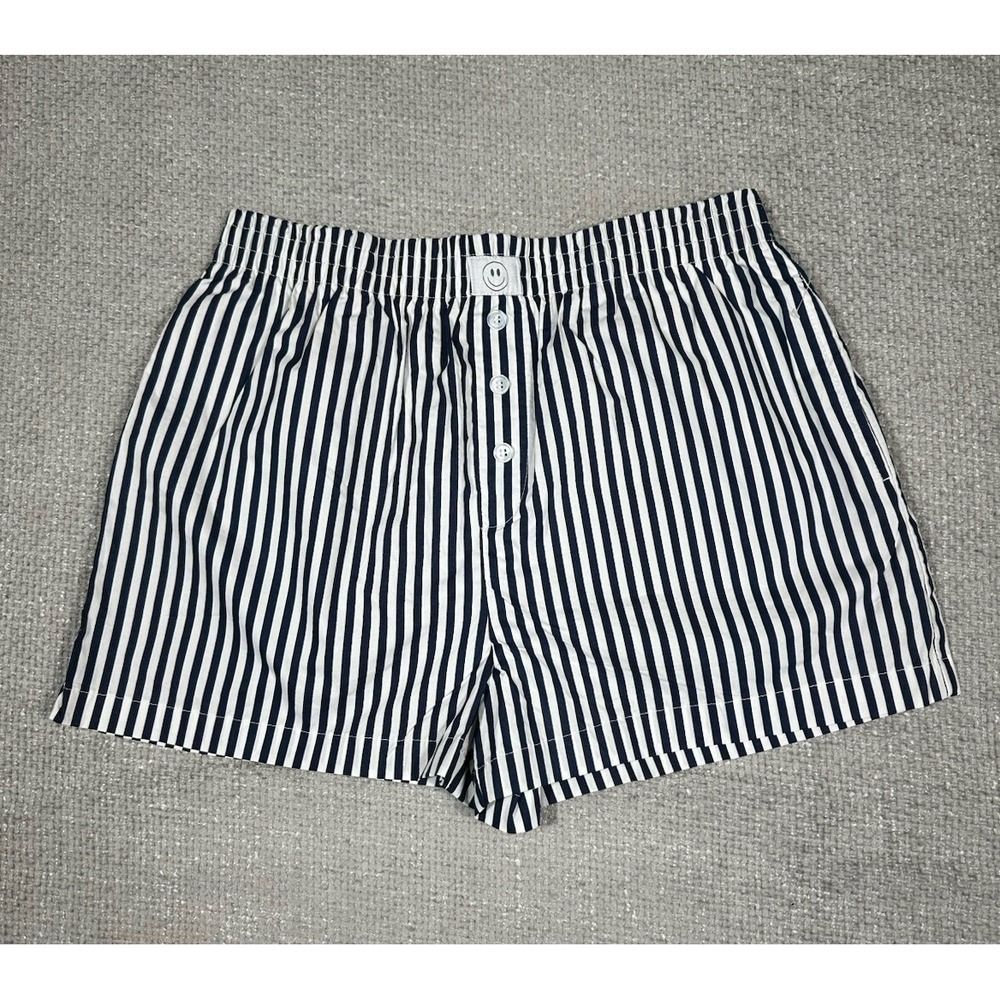 HAPPILY GREY Shorts‎ Women Medium Blue White Striped Cotton Pull On Casual Boxer